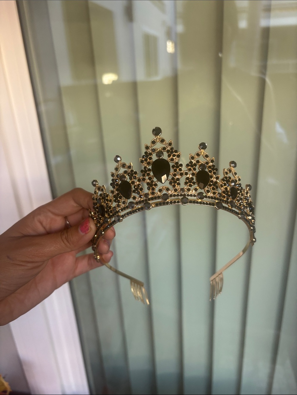 Gold and Black Crystal Tiara Headband - Elegant Women's Accessory